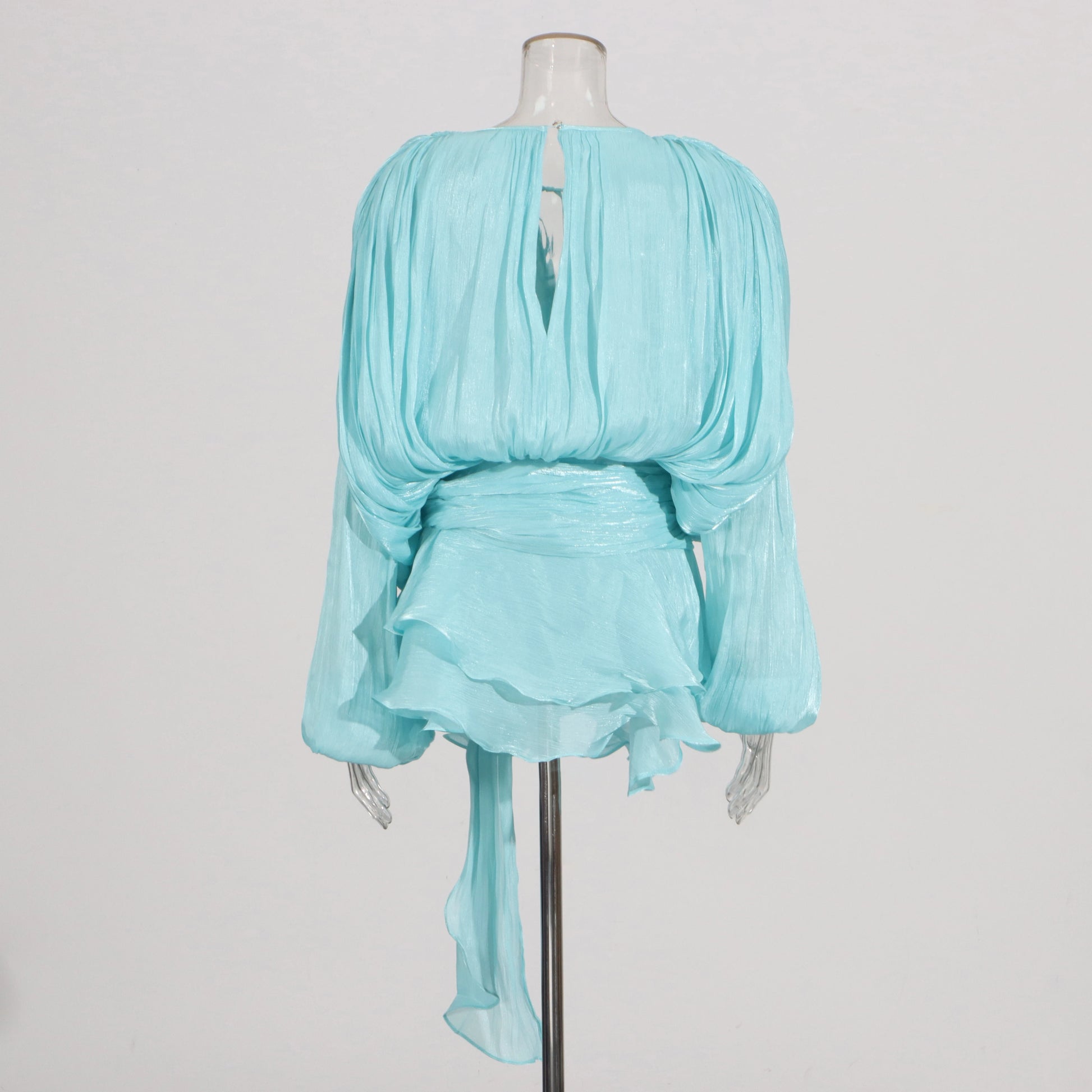 Velvichic™ Elegant Splice Lace-Up Dress – Long Sleeve, round Neck, Flowy Fit with Feminine Patchwork Detailing